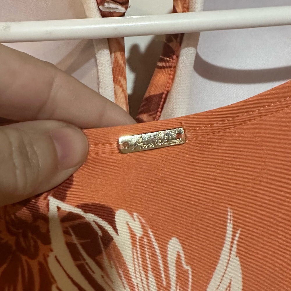Anne Cole Orange and Brown One Piece Swimsuit with Sweetheart Neckline - Picture 4 of 7